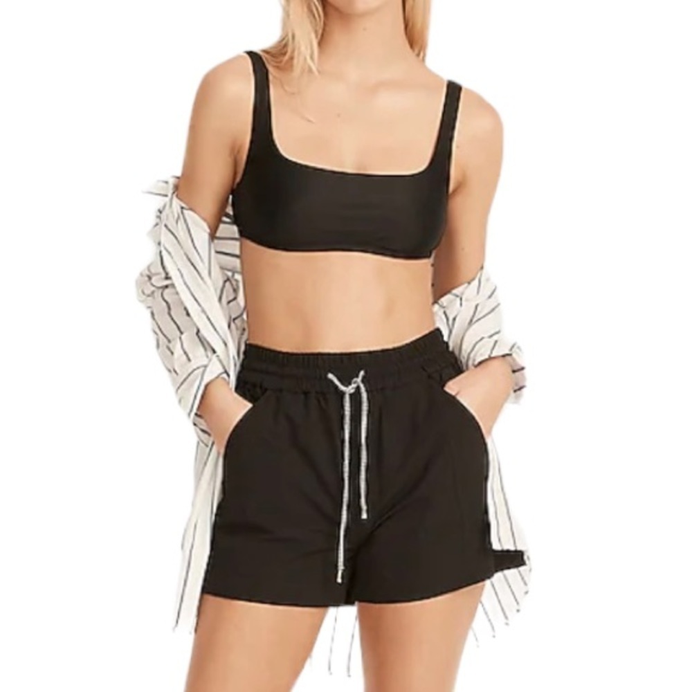 J Crew Black Elastic Tie Waist Athletic Shorts BH028